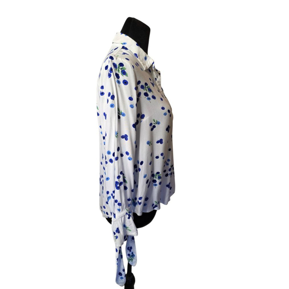 Women's Maeve by Anthropologie White Blue Blueberry Button Down Shirt Size 8 - Picture 5 of 13